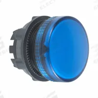 SCHNEIDER ELECTRIC Pilot Light Head: 22 mm Panel Mounting Hole Dia, Blue, Smooth, XB5 Series (MPN ZB5AV06). Key specifications — Brand: SCHNEIDER; Compatible Lamp Module Type: BA9 Lamp Module; Compatible with Series: XB5.