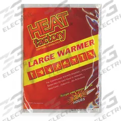 HEAT FACTORY USA Heat Pack: 5 1/2 in Temp Pack Lg, 4 in Temp Pack Wd, 19413, 3 PK. Key specifications — Product Type: Heat Pack; Reusable: Disposable; Temperature Pack Color: Red; Temperature Pack Material: Air Activated Granules; Brand: HEAT FACTORY USA; Manufacturer Part Number: 19413; Unitized: Bulk; Latex Content: Latex Free.