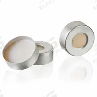 Lab Bottle Caps: 20 mm Dia, Silver, Aluminum, PTFE, Septa Included, Colored (MPN 9040000CAP-AS-N). Key specifications — Closure Type: Crimp Style; Clarity: Colored; Product Type: Cap; Septa Included: Yes; Vented: No; Brand: GLOBE SCIENTIFIC; Closure Color: Silver; Closure Liner Material: PTFE.