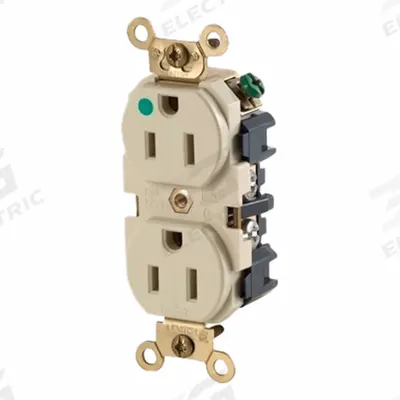 LEVITON Wide Body Duplex Receptacle: Hospital Grade, Duplex, 5-15R, Ivory, 125V AC - General Purpose Receptacles