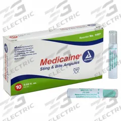 DYNAREX Bite/Sting Relief: Benzocaine/Menthol, Liquid, Ampule, 500 PK (MPN 1407). Key specifications — Purpose: Insect Bites; Unit Package Type: Ampule; Unitized: Unitized; Concentration: Benzocaine: 20%; Manufacturer Part Number: 1407; Alcohol Content: Contains Alcohol; Active Ingredient: Benzocaine; Brand: DYNAREX.