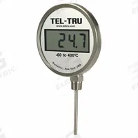 TEL-TRU Digital Thermometer: 2.5 in Stem Lg, -75°F to 750°F, ±0.5°F/0.3°C, 1/2 in Thread Size, NPT (MPN ND5CB09111-P22026). Key specifications — Thread Type: NPT; Brand: TEL-TRU; Accuracy: ±0.5 °F/0.3 °C.