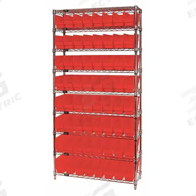 QUANTUM STORAGE SYSTEMS Bin Shelving: 36 in x 18 in x 74 in, 1 Sided, 64 Bins, Open, Shelf Bin - Wire Stationary Bin Shelving with Open-Front Bins