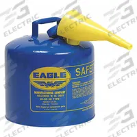 EAGLE Type I Safety Can: For Use With Kerosene, 5 gal Capacity, Includes Funnel, Powder Coated Steel (MPN UI50FSB). Key specifications — Brand: EAGLE.