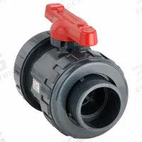 ASAHI Manual Two-Way Ball Valve: 2 in, PVC, Straight, 150 psi Max. Pressure (CWP), One-Piece, Tee (MPN 1605020). Key specifications — Brand: ASAHI; Handle: Tee.