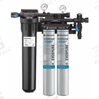 PENTAIR/EVERPURE Water Filtration System: 0.5 micron, 3.3 gpm, 25 1/2 in Overall Ht (MPN EV932422-75). Key specifications — Product Type: Ice Machine System; Filter Media: Carbon; Brand: PENTAIR/EVERPURE; Reduces: Sediment.