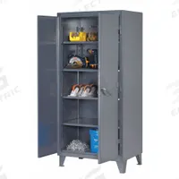 STRONG HOLD Storage Cabinet: 72 in x 24 in x 78 in, Swing Handle & Padlock Hasp, 12 ga Panel Thick (MPN 66-244). Key specifications — attr62698: Dark Gray; attr62736: Welded; attr87895: Legs; attr62693: Assembled; attr62737: Stationary; attr62694: Adjustable; attr62695: Baked Enamel; attr62696: Steel.