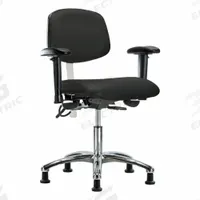 ESD/Cleanroom Chair: Vinyl, Arms Included, Ht Range 19 in to 24 in, 19 in Seat Wd, 18 in Seat Dp (MPN BR-NECR-DHCH-CR-T1-A1-EG-ESDBLK). Key specifications — Foot Support: No; Back Tilt Backward: 13.5°; Back Tilt Forward: 10.5°; Base Material: Aluminum; Brand: APPROVED VENDOR; Product Type: Cleanroom Chair; Cleanroom Class: ISO 5; ESD-Safe: ESD-Safe.