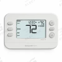 RESIDEO Low Voltage Programmable Thermostat: Heat and Cool, Auto and Manual, 5-1-1/5-2/7-Day (MPN TH2110WF4008/U). Key specifications — Application: Heat and Cool; Programming Capability: 7-Day; Shape: Rectangle; Temperature Control Range: 32° to 90°F (Heat); Changeover Type: Automatic and Manual; Brand: RESIDEO; Mounting Direction: Horizontal; Control Type: Push Button.