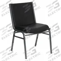 FLASH FURNITURE Stacking Chair: Faux Leather Seat, Vinyl, Metal Frame, Seat Color Black, Armless (MPN XU-60153-BK-VYL-GG). Key specifications — Chair Color: Black.