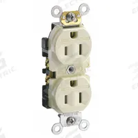 LEVITON Receptacle: Duplex, 5-15, Ivory, 125V AC, 15 A, 2 Pole / 3 Wire (MPN CR15-IS)