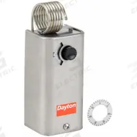 DAYTON Line Volt Mechanical Tstat: Heat or Cool, Stainless Steel, 30° to 110°F, 3.5°F (MPN 2NNT1). Key specifications — attr400419: 120 to 270V AC; attr400424: (2) SPDT, Open/Close on Rise; attr400415: 30° to 110°F; attr400417: 3.5°F; attr400418: Hydraulic Air Coil; attr400408: Heat or Cool; attr408361: DAYTON; attr400410: Stainless Steel.