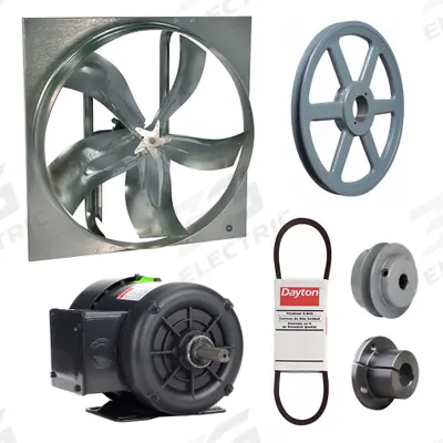 Dayton Exhaust Fan with Drive Package: Belt Drive, 30 in Blade, 1/2 hp, 9,829 cfm - Belt-Drive Panel Exhaust Fans with Drive Package