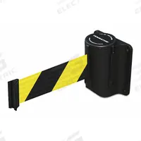 TENSABARRIER Retractable Belt Barrier: Fixed Mounting Plate, 7 1/2 ft Belt Lg, Pattern, Black/Yellow (MPN 891-33-STD-D4-C). Key specifications — Frame Color: Black; Brand: TENSABARRIER; Belt Color: Black/Yellow.