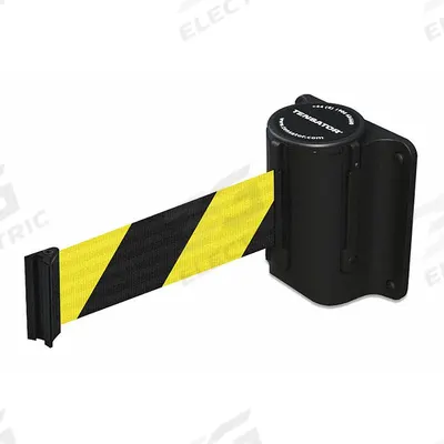 TENSABARRIER Retractable Belt Barrier: Fixed Mounting Plate, 7 1/2 ft Belt Lg, Pattern - Wall-Mount Retractable Belt Barriers