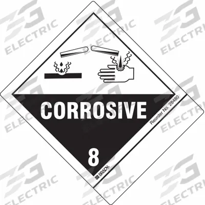 BRADY Container Label: Corrosive, 4 in x 4 in, 4 in Label Ht, 4 in Label Wd, Paper - Class 8: Corrosive