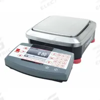 OHAUS Industrial Bench Scale: 8 3/8 in x 8 3/8 in, IP54, Column-Mounted/Corded Remote/Front-Mounted (MPN R71MHD6). Key specifications — Connection Ports: USB; Readability: 0.00005 lb/0.02 g; Brand: OHAUS; Weighing Surface Material: Stainless Steel.