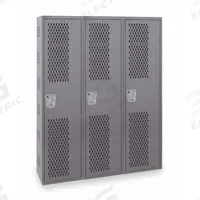 HALLOWELL Wardrobe Locker: 36 in x 12 in x 72 in, Ventilated, 1 Tiers, 3 Units Wide, Padlock Hasp (MPN HWBA212-111HG). Key specifications — Brand: HALLOWELL; Locker Color: Dark Gray; Door Type: Ventilated; Locker Material: Steel; Assembled: Assembled; Number Plate Included: Yes.