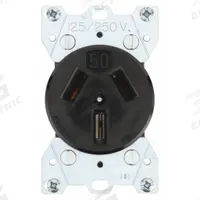 BRYANT Receptacle: Single, 10-50, Black, 125/250V AC, 50 A, 3 Pole / 3 Wire (MPN 9306)