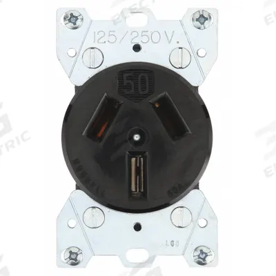 BRYANT Receptacle: Single, 10-50, Black, 125/250V AC, 50 A, 3 Pole / 3 Wire (MPN 9306) - General Purpose Receptacles