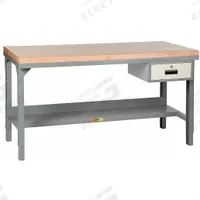 LITTLE GIANT Workbench: Adj Ht, Butcher Block, 48 in x 24 in, 3,000 lb Overall Load Capacity, Gray (MPN WSJ2-2448-AH-DR). Key specifications — Included Components: Drawer; Brand: LITTLE GIANT.