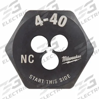 MILWAUKEE Hex Threading Die: #4-40 UNC, 1 in Hex Wd, Black Oxide Carbon Steel (MPN 49-57-5308) - Solid Hex Rethreading Dies