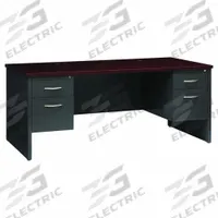 HIRSH Office Desk: Particle Board, Charcoal/Mahogany, 2 Pedestals, 4 Drawers, 72 in Overall Wd (MPN 20532). Key specifications — Desktop Material: Particle Board; Includes Modesty Panel: Yes; Kit Product Type: Rectangular Office Desk; Desktop Color: Charcoal; Brand: HIRSH; Frame Color: Mahogany; Frame Material: Steel; Product Type: Rectangular Office Desk.