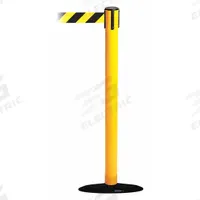 TENSABARRIER Barrier Post with Belt: Black/Yellow, Chevron, No Legend, 7 1/2 ft Belt Lg, Yellow (MPN 889B-33-35-STD-NO-D4X-C). Key specifications — Base Material: Cast Iron; Belt Color: Black/Yellow; Brand: TENSABARRIER; Post Material: Metal Alloy; Post Color: Yellow; Message: No Legend.
