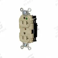 HUBBELL Receptacle: Hospital Grade, Duplex, 5-20R, Ivory, 125V AC, 20 A, 2 Pole / 3 Wire (MPN HBL8300STI)