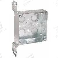 RACO Electrical Box: Steel, Steel - 4" x 4" Square Box Material & Nominal Size, Square, 2 Gangs, FS (MPN 196). Key specifications — Brand: RACO; Bracket Style: Stud Side, Raised w/Spurs; Clamp Style: Without Clamps.