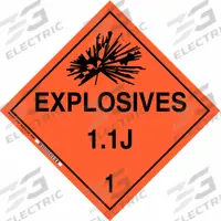 BRADY DOT Container Placard: Explosives 1.1 J 1, 10 3/4 in x 10 3/4 in, 10 3/4 in Label Ht, Placard (MPN 63307). Key specifications — Brand: BRADY; Message: Explosives 1.1 J 1.