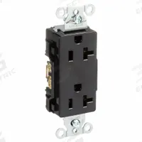 HUBBELL Receptacle: Decorator Duplex, 5-20, Black, 125V AC, 20 A, 2 Pole / 3 Wire (MPN DR20BLK)