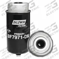 BALDWIN FILTERS Fuel Filter: Cartridge, 7 3/8 in Overall Lg, 3 5/16 in Outside Dia, Cellulose (MPN BF7971-DM). Key specifications — attr1137520: BF7971-DM; attr1137521: FS19986; attr434022: BALDWIN FILTERS; attr427730: Cellulose; attr427731: Attached Grommet; attr1017112: Trucks; attr1017113: John Deere.