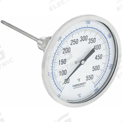 ASHCROFT Dial Thermometer: 50°F to 550°F /10°C to 290°C, ±1% Accuracy, 6 in Stem Lg - Adjustable-Angle Thread-Mount Dial Thermometers