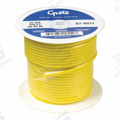 GROTE Automotive Cable: GXL, 100 ft, 1 Conductor, 18 AWG, Yellow - XLPE-Insulated General Purpose Primary Wires