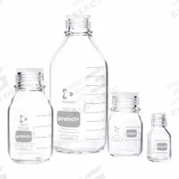 DURAN Narrow Mouth Round Glass Bottles - Safety Coated: 500 mL, 45 mm, Colorless, 10 Bottles (MPN 218054487). Key specifications — Brand: DURAN; Graduated: Yes; Pre-Cleaned: None; Body Color: Colorless; Screw Closure Size: 45 mm.