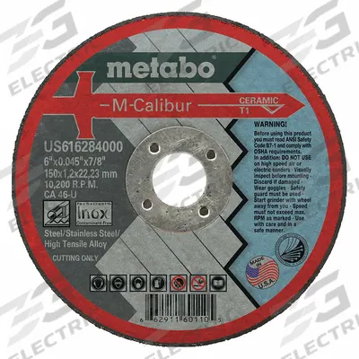 METABO Abrasive Cut-Off Wheel: Type 1, 6" x 0.045" x 7/8", Ceramic, 46 Grit - Cool-Cutting Contaminant-Free Cut-Off Wheels for Stainless Steel