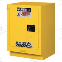 JUSTRITE Flammable Cabinet: 21 5/8 in Overall Dp, 24 in Overall Wd, 35 3/4 in Overall Ht, Steel (MPN 882430). Key specifications — Color: Yellow; Material: Steel; Brand: JUSTRITE; Compatible with Product Type: Benches; Door Type: Self-Closing; Mobility: Stationary; Product Type: Flammable Cabinet.