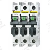 BUSSMANN Fuse Block: Finger-Safe, 3 Pole, 240 V AC, DIN Rail Mounting, Box Lug Termination (MPN CCP2-3-30M). Key specifications — Brand: BUSSMANN.