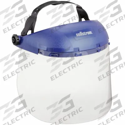 SELLSTROM Face Shield: Clear, Uncoated, Reusable, 12 in Visor Wd, 8 in Visor Ht - General Purpose Single-Crown Face Shields