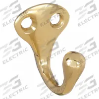 APPROVED VENDOR Coat Hook: Screw, 25 lb Wt Capacity, 1 Points per Hook, Gold, 1 5/8 in Projection (MPN 4JH10). Key specifications — Color: Gold; Finish: Electroplated; Material: Brass; Product Type: Coat Hook.
