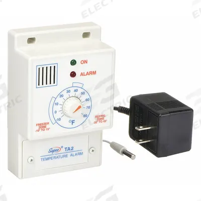 Supco Temperature Alarm: -10°F to 80°F, ±5°F, 6 ft Cable Lg, Plug-In - Temperature Alarms for Refrigerators & Freezers