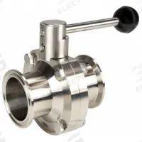 DIXON Butterfly Valve: 1 1/2 in Pipe Size, Clamp, 140 psi Max. Pressure (CWP), 316L Stainless Steel (MPN B5107E150CC-A). Key specifications — Average Surface Roughness (Ra): ≤ 32 micron; Brand: DIXON; Stop Positions: 4; Handle Type: Lever; Body Material: 316L SS; Disc Material: 316L SS.