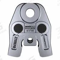 DEWALT Press Jaw: 3/4 in Pipe, NIBCO PressACR Refrigeration Press Fitting System, For NIBCO (MPN DCE214034). Key specifications — attr518773: Jaw; attr537224: 3/4 in; attr518762: NIBCO PressACR Refrigeration Press Fitting System; attr518771: Galvanized Steel; attr518761: NIBCO; attr518760: DEWALT.