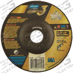 NORTON Depressed Center Grinding Wheel: Type 27, 5" x 1/4" x 7/8", Ceramic, 20 Grit, Quantum 3 SG (MPN 66253370796). Key specifications — Series: Quantum 3 SG; Brand: NORTON.