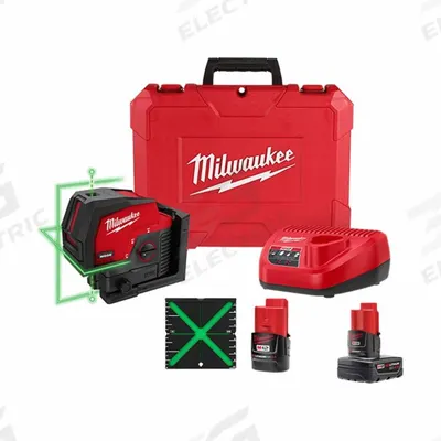 MILWAUKEE Laser Kit with Battery: 2 Lines and 2 Dots, Green Beam, 0 Planes - Cross-Line & Dot Laser Levels