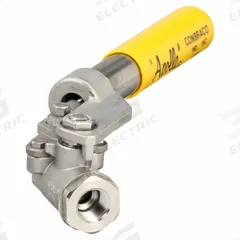 APOLLO Manual Two-Way Ball Valve: 3/8 in, Stainless Steel, Straight Valve Body, FNPT x FNPT, MPTFE (MPN 7650201A). Key specifications — Brand: APOLLO; Handle: Spring-Return Lever.