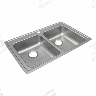 JUST MANUFACTURING Bowl Drop-In Sink: 33 in Overall Lg, 21 1/4 in Overall Wd, 4 in Bowl Dp - Two-Bowl Counter-Mounted Kitchen & Bar Sinks without Faucets