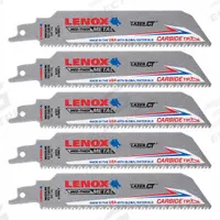 LENOX Reciprocating Saw Blade: 10 Teeth per Inch, 6 in Blade Lg, 0.05 in Blade Thick, Carbide, 5 PK (MPN LXAR6110CT). Key specifications — attr1109198: 10; attr1109200: Flexible for Curved Cuts; attr1109201: Straight; attr1109209: LENOX.