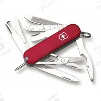 VICTORINOX SWISS ARMY Folding Knife: 9 Tools, 2 1/4 in Closed Lg, 3 3/4 in Open Lg, Stainless Steel (MPN 0.6385.B1). Key specifications — attr15951: VICTORINOX SWISS ARMY; attr10312: Red; attr15963: Plastic; attr15981: Minichamp; attr15985: Stainless Steel; attr15986: Wire Stripper; attr519229: Key Chain Size; attr519230: Opener.